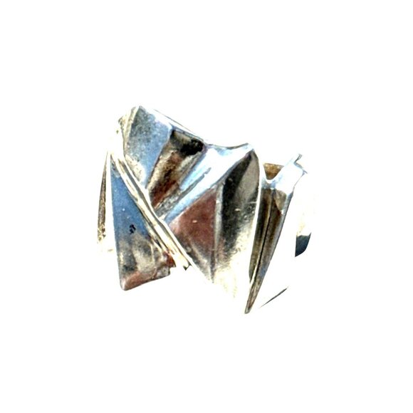 Brutalist Sterling Silver Ring Abstract Modernist Sculptural Design Size 10.5 17 - Picture 2 of 16